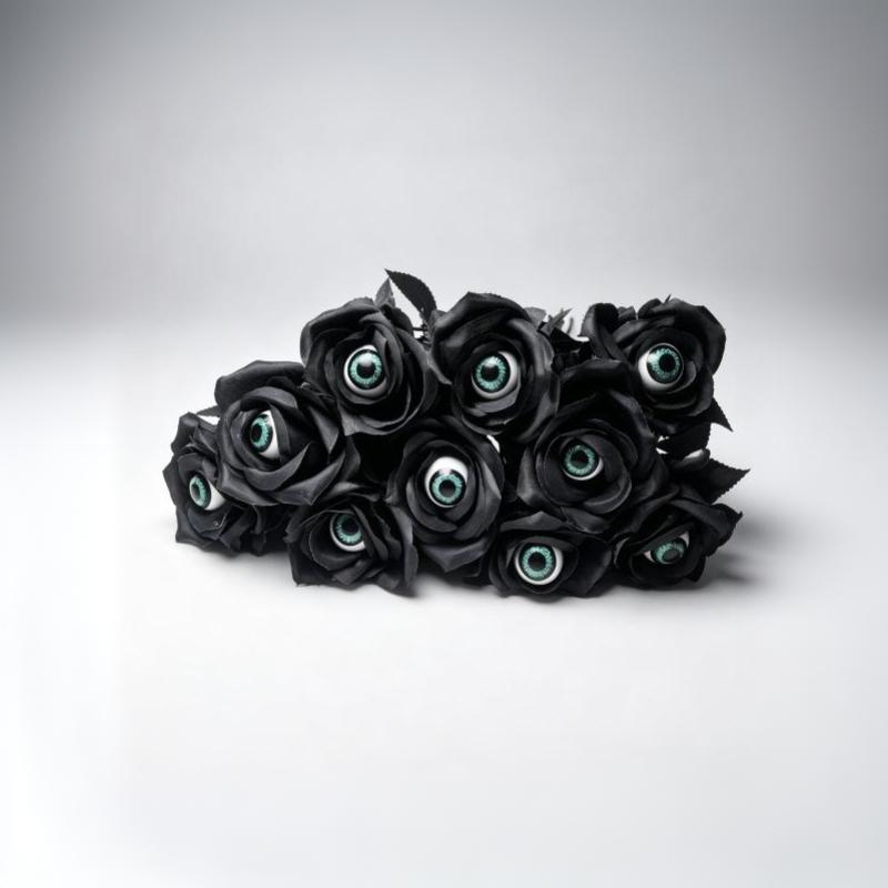 1Pc With Eyeball Halloween Eyeball Rose Simulation Handmade Eyeball Fake Flower Exquisite Artificial Black Rose Accessories