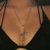 Large Gothic Cross Drill Pendant Jewelry Necklace Silver Color Red Tone Punk Jewellery Fashion Charm Statement Women Gift