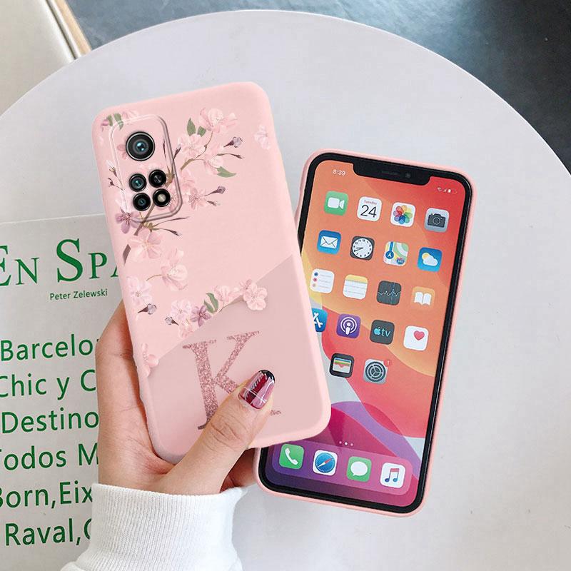 Cute Initial Letter Case For Xiaom Mi 10T Pro 5G Back Cover Simple Style Flower Soft Silicone Fundas For Xiaomi 10T 10TPro Coque