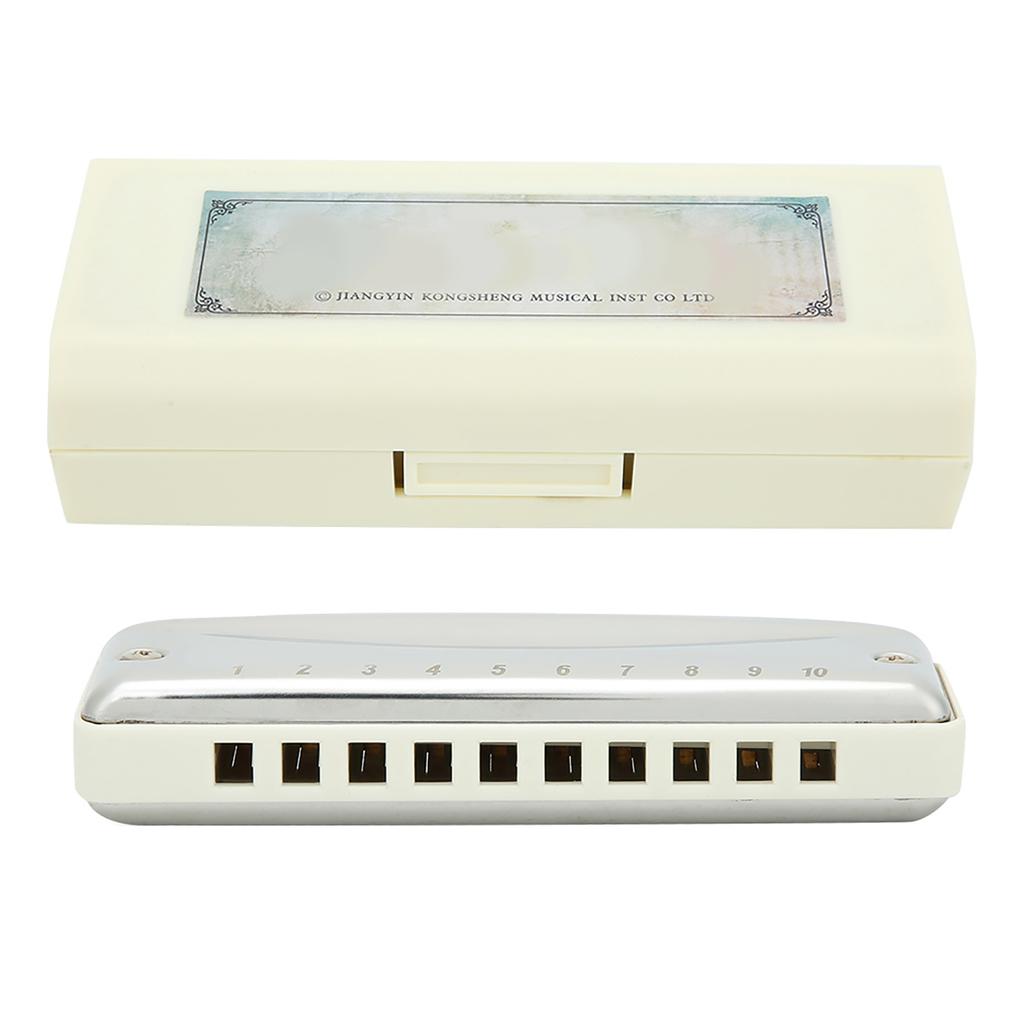 Blues Harmonica 10 Holes Mouthorgan Bb Key Stainless Steel ABS Resin Wind InstrumentWhite