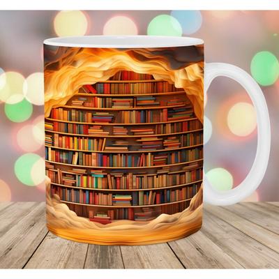 Library Ceramic Coffee Mug New Bookshelf Book Fan Tea Cup