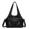 Leopard Print PU Leather Women Tote Shoulder Bag Rivet Decor Multi Pockets Large Capacity Casual Crossbody Handbag