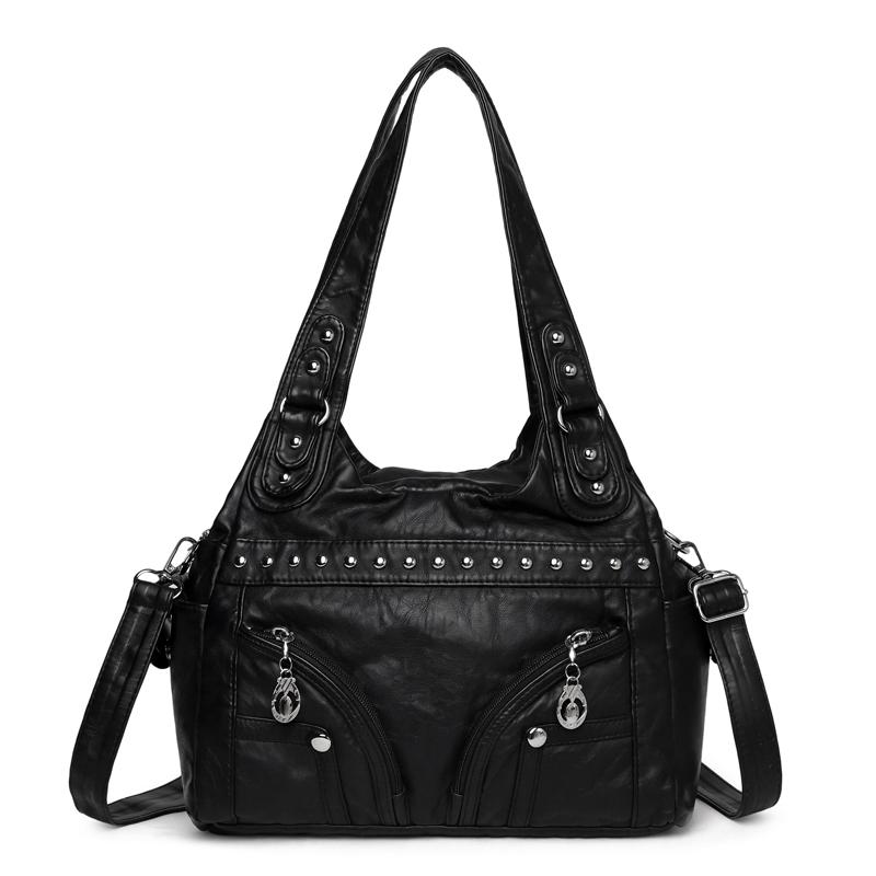 Leopard Print PU Leather Women Tote Shoulder Bag Rivet Decor Multi Pockets Large Capacity Casual Crossbody Handbag