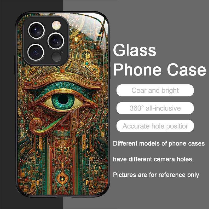 Retro Devil Eye Mysterious Totem Tempered Glass Phone Case for IPhone 17 16 Pro Max 15 14 13 12 Mini 11 X XS MAX 7 8 Plus Cover