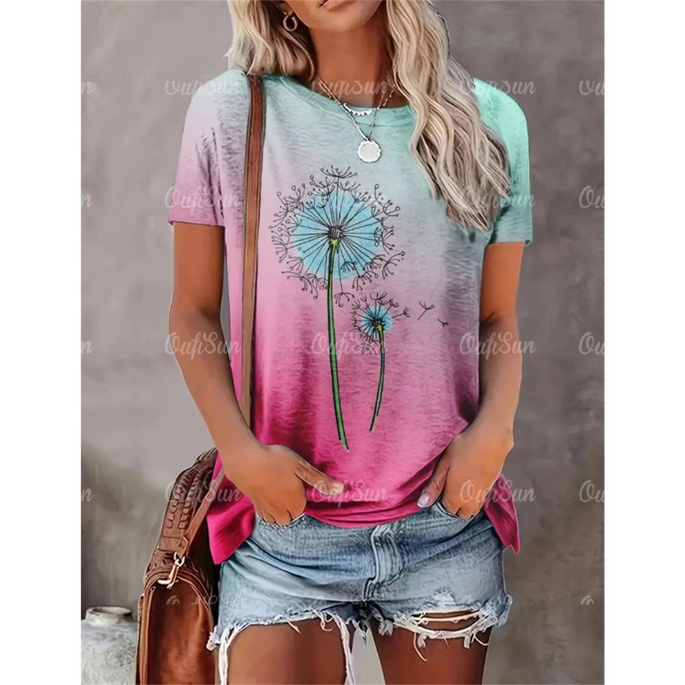 2024 New Style T-Shirt For Women Heart Print Top Fashion Women's Oversized Clothes Tees Summer Crew Neck Blouse Original Design
