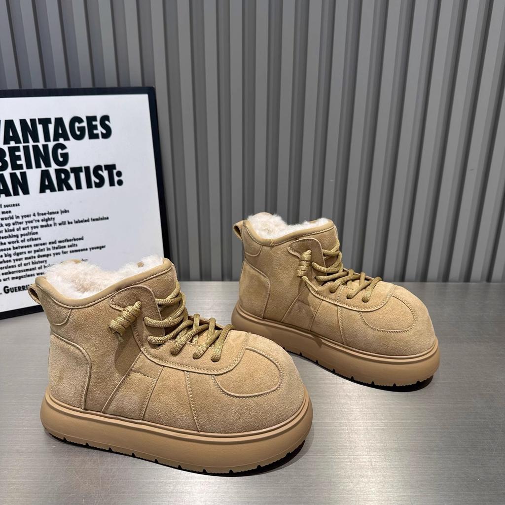 Popular Fashion Big Head Thick-soled High-top Snow Boots Women's 2025 Autumn and Winter New Matte Lace-up Short Boots Children's Tide