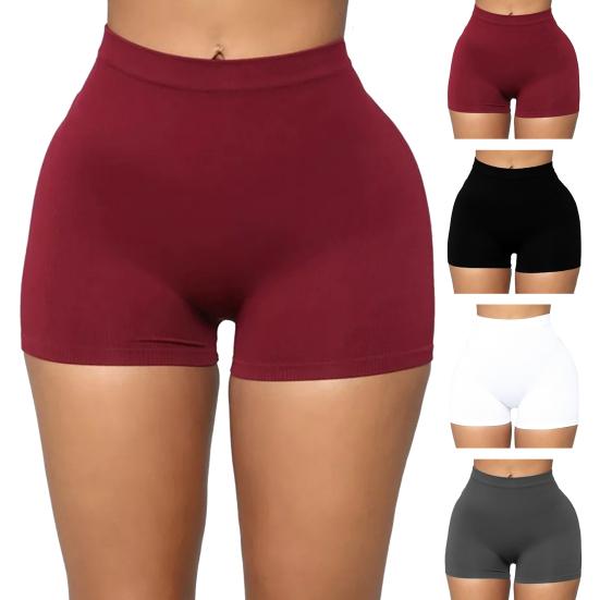 Pantalones Cortos de Yoga Ajustados Alta Elasticidad Color Sólido Por Encima de la Rodilla Suaves Anti-exposición Levanta Glúteos Cintura Alta Talla Grande Pantalones Base Ropa para Mujer