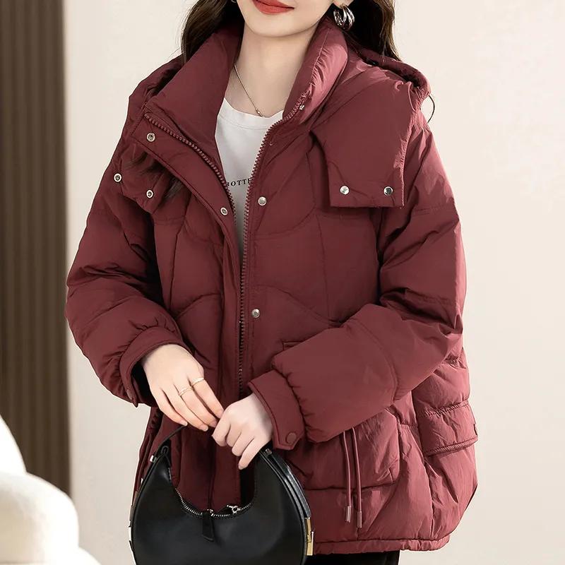 Down Padded Jacket Women's Winter Padded Jacket Short Fashion Korean Version of Loose Hooded Thick Warm Padded Jacket