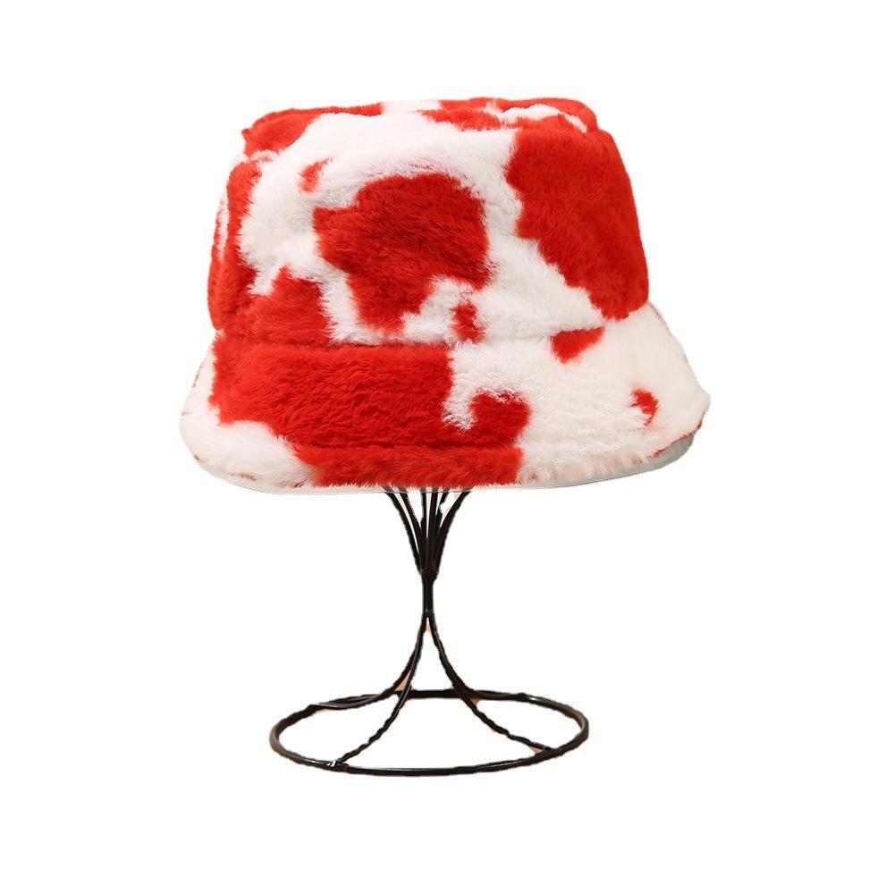 Autumn and Winter Bucket Hat Season Lamb Plush Ear Protector Hat Cute Cow Pattern Show Face Small Bucket Hat