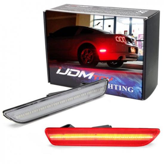 Clear Lens LED Rear Side Marker Lamps w/ Red LED Lights For 10-14 Ford Mustang