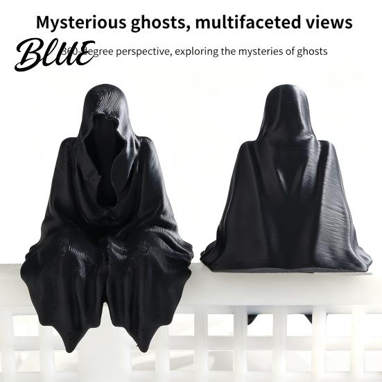 Cyberpunk Shelf Decor 3D Printed Tabletop Gothic Figurine Grim Reaper Sitting Statue Mysterious Cloaked Spooky Sculpture for Garden or Bookshelf,