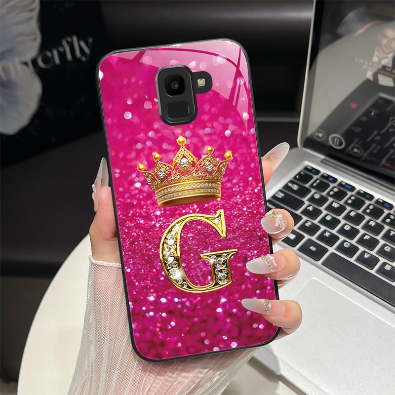 For Samsung Galaxy J6 2018 Case Fashion Letter Hard Tempered Glass Back Cover For Samsung J6 Plus J8 2018 Shockproof Phone Shell