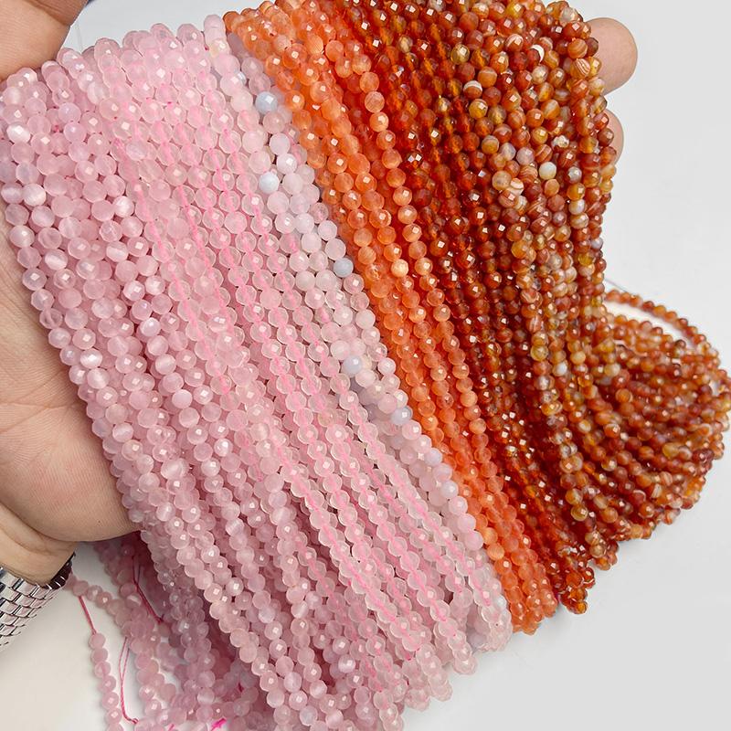 4MM Natural Faceted Quality Agates Crystal Jades Stone Beads Tiny Loose Green Yellow Pink Red Gem Bead For Jewelry Making DIY