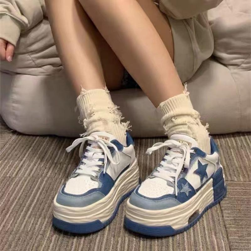 

Маленькие белые туфли на толстой подошве с эффектом увеличения роста, женские, с высоким чувством стиля, осенние новинки, ретро-звезды, спортивная и повседневная обувь, нишевые кеды 40 синий