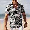 Men's Tropical Floral Print Short Sleeve Shirt, Spring Summer Cool Vacation Casual Top, Pocket Lapel Style