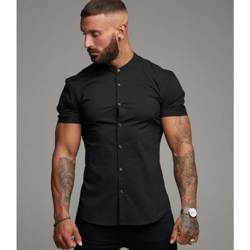 

Однотонная рубашка Lanting с короткими рукавами и воротником-стойкой 4XL