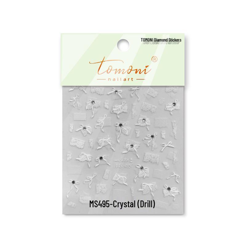 Tomoni & Moxi Crystal Rhinestone Pearl Gauze Lace Bow Nail Stickers
