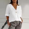 Women's Loose V Neck Tunic Blouse Casual Half Sleeve Loose Linen Shirt Tops Streetwear Workout Shirt Oversized Tops Tunic