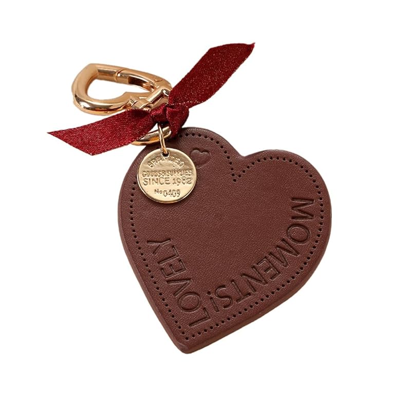 

[Z mura] heart key ring cute Fashionable ribbon medal backpack bag decoration charm simple pair matching present strap color (Brown)