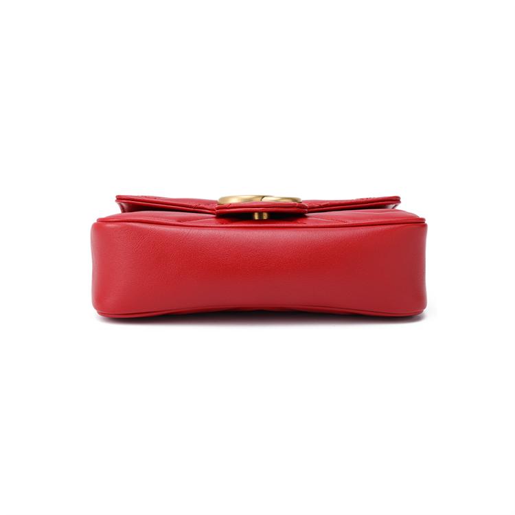 Gucci GG Marmont Vintage Metal Logo Quilted Leather Mini Shoulder Bag Women Shoulder Bag Red 476433DSVRT6433