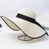 Lightweight Big Brimmed Straw Hat with Lace Ribbon Woven Sun Cap Vacation Beach Cap  Daily