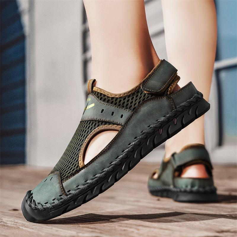 Men's plus size handmade mesh casual sandals summer new breathable non-slip beach shoes fashion  hollow comfort slippers