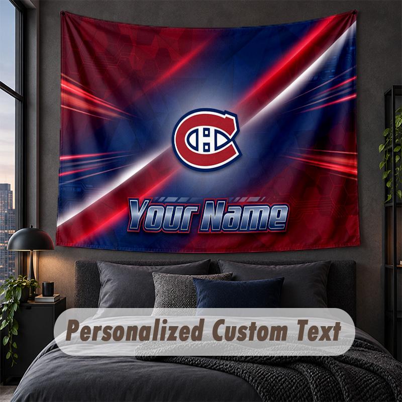 Custom Name Text Tapestry,Montreal Canadiens Decorative Wall Hanging, Background Tapestry For Home Bedroom
