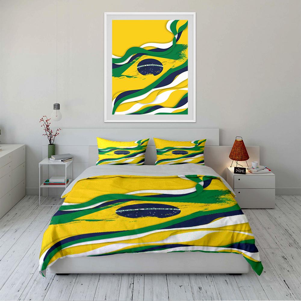 Brazil Flag Pattern Bedding Set Bedding set (1 duvet cover, 2 pillowcases, duvet not included)