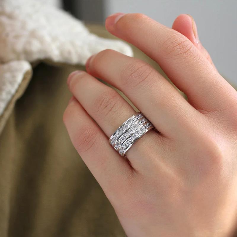 Huitan Three-Lines CZ Rings Luxury  Color Accessories for Women Sparkling Bridal Wedding Bands Rings New Trendy Jewelry