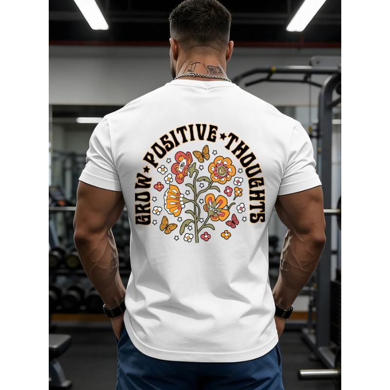 

European sizes Men s Summer Fashion Crew Neck Top with Floral Butterfly Pattern Elements, Regular Fit Street Style T-Shirt 4XL білий