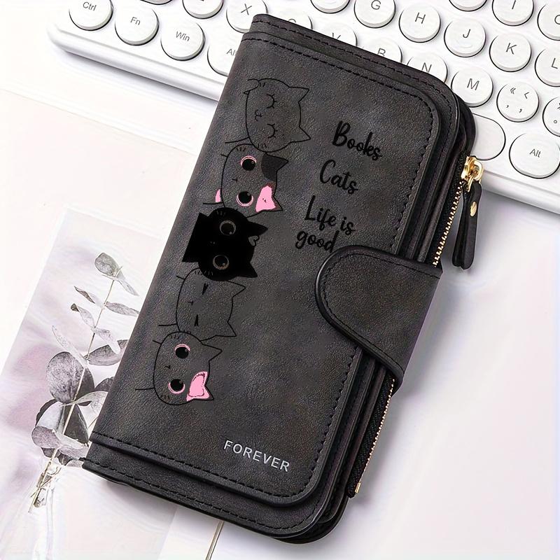 Women's Black Striped Cat Long Wallet Multi-functional Snap Button Coin Purse Ideal Gift for Cat Lovers Daily Use Festival Present Outdoor Activities
