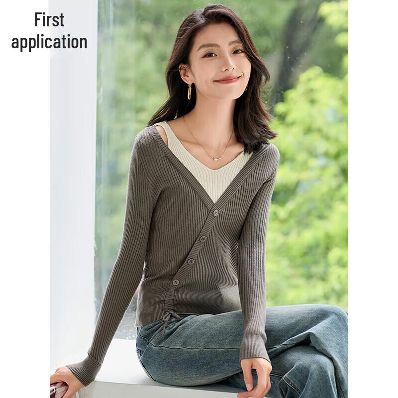 

Women s Color-Block Faux Two-Piece Knit Sweater One Size