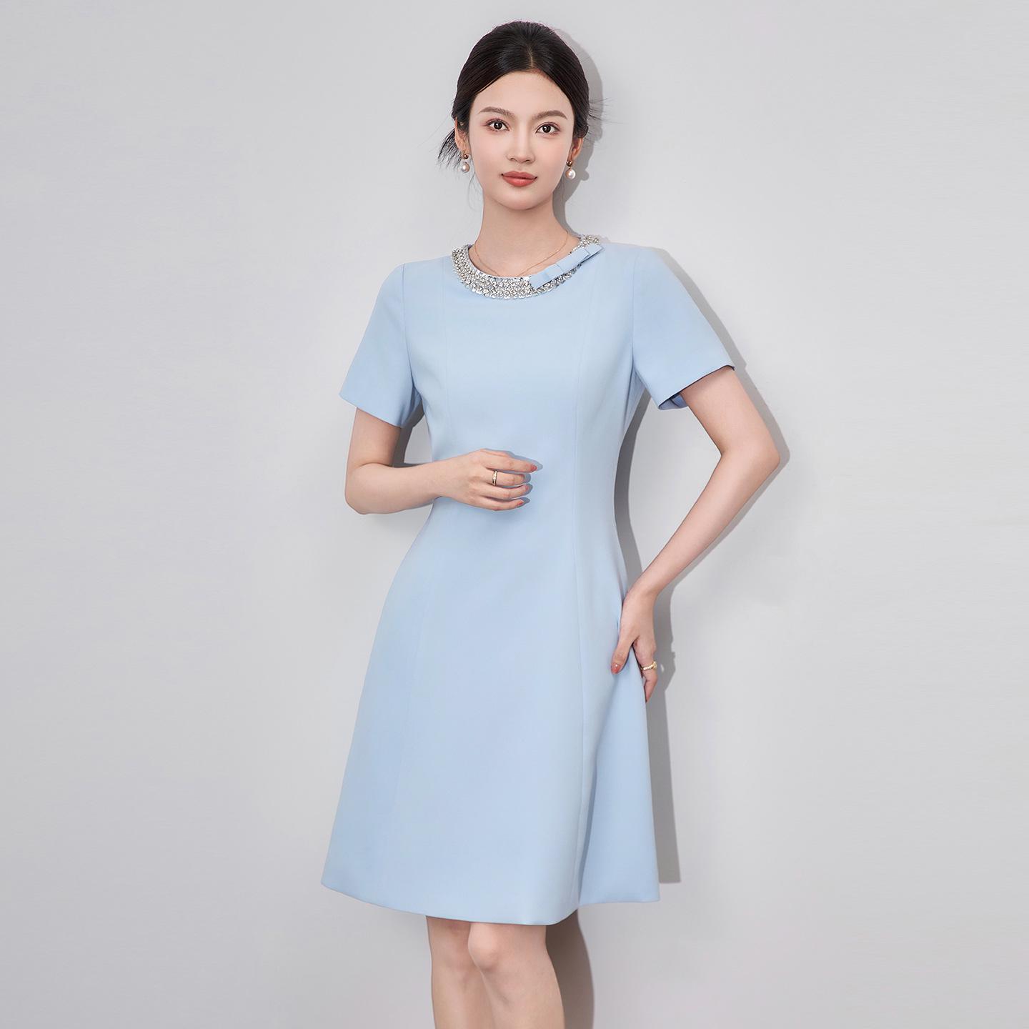 

French Focus Series Beaded Collar Dress: Women s Summer Bowknot Light Evening Dress in South Oil Style Extra Large синий