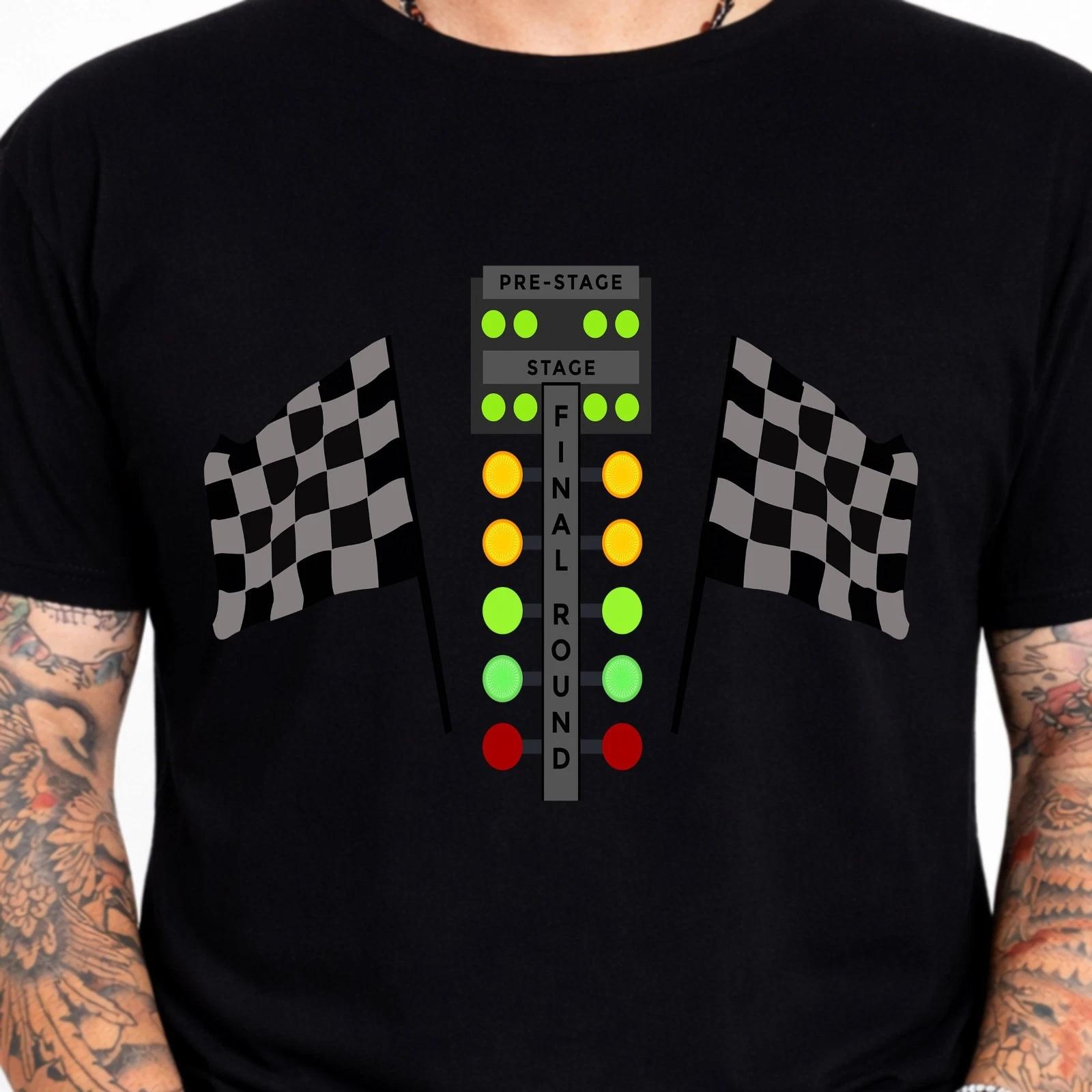 Final Round Drag Racing Christmas Tree Light Checkered Flag Graphic Tee. XS