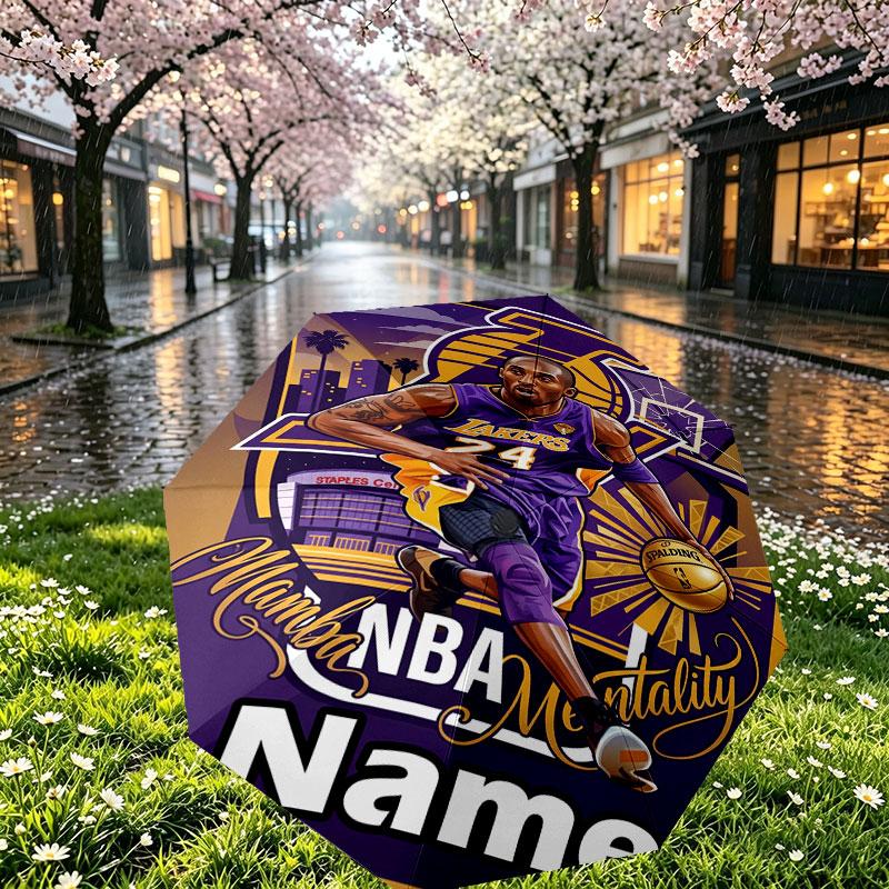 Custom Name Personalized Basketball NBA Print Umbrella, Auto Open Close, 8‑Rib Sturdy Frame, Commute Camping Hiking Use, Birthday Gift
