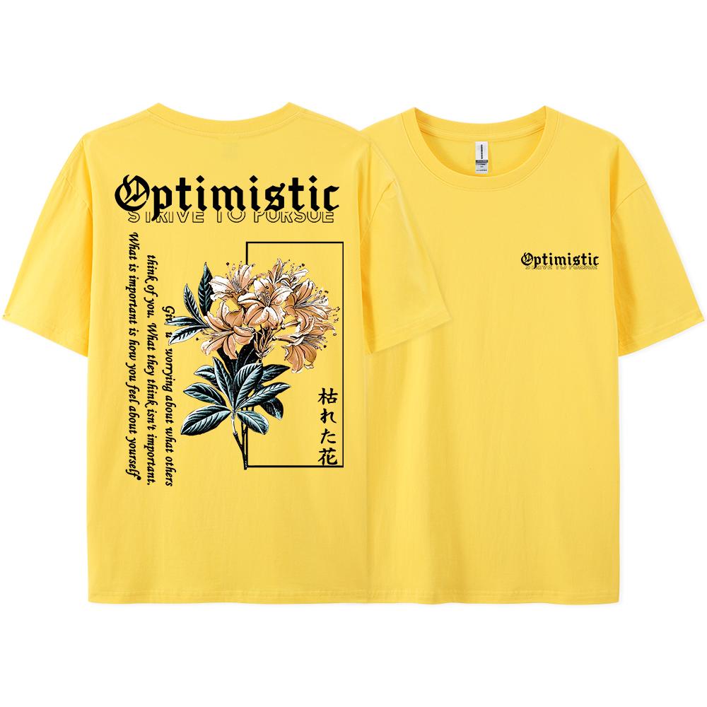 Optimistic Strive To Porsue Harajuku Flower Printing Men Women Tshirt Oversized Loose T Shirts Cotton Short Sleeve Hip Hop Tees