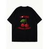 Oversized T Shirt Black Cherry Print With You Are Cherry Smart Text Casual Streetwear For Women
