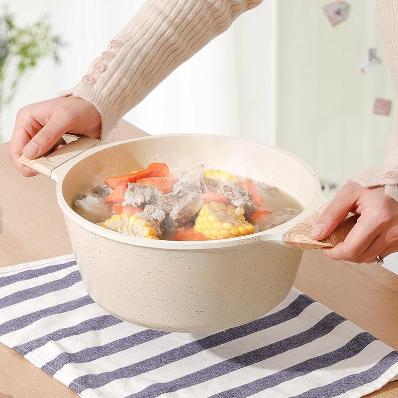 Maifan Stone 4L Non-stick Stew & Noodle Pot with Double-bottom and Glass Lid.