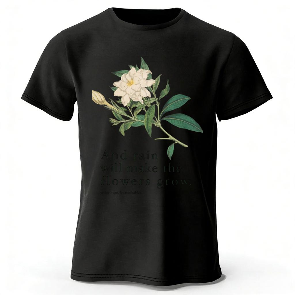 Retro-Stil Blumen und Regen Reines Baumwoll-T-Shirt für Herren Mode Lässig Übergröße Locker Kurzärmlig Weiches Oberteil