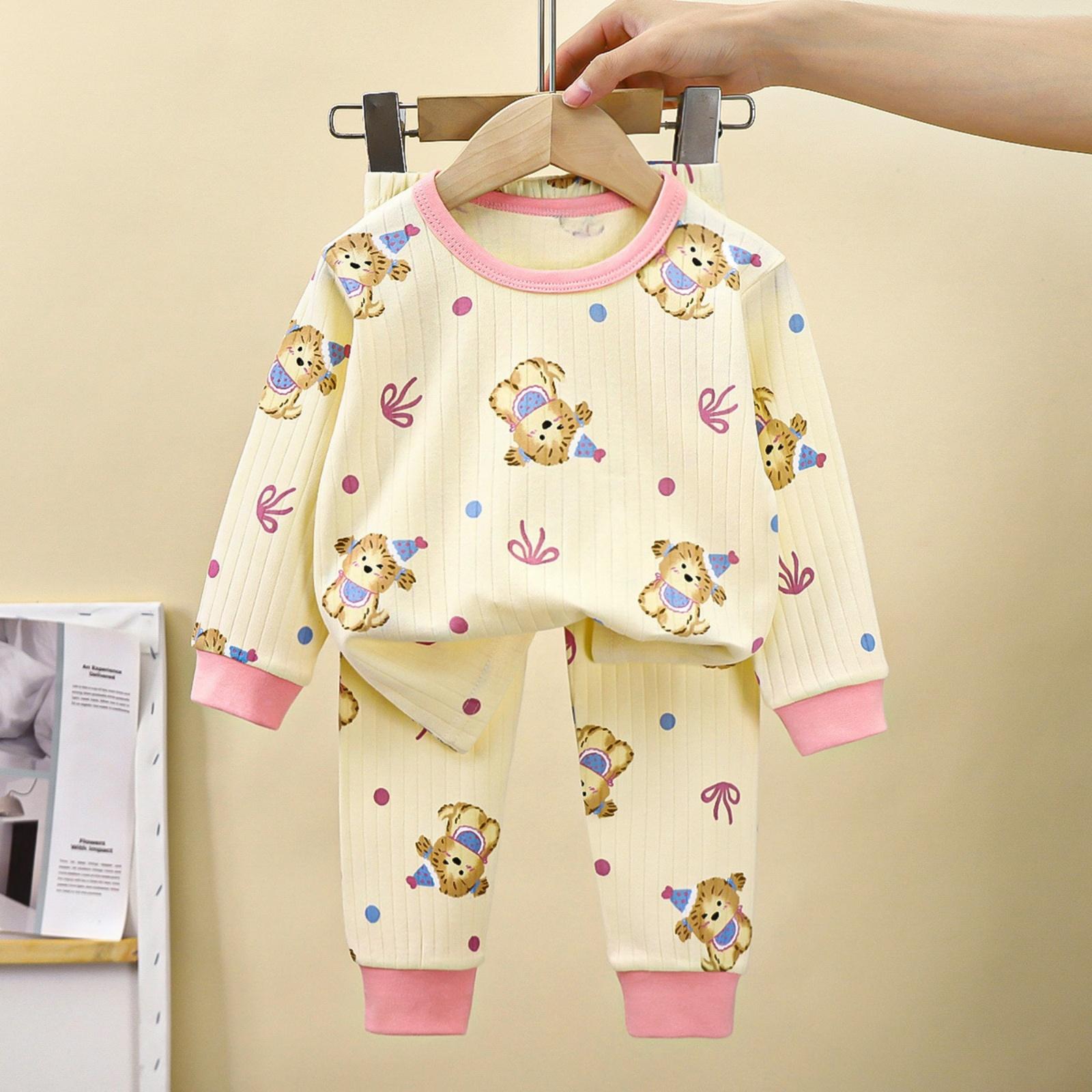 

Children s Boys And Girls Home Wear And Pajamas Long-sleeved Tops And Trousers Sets 110 рожевий