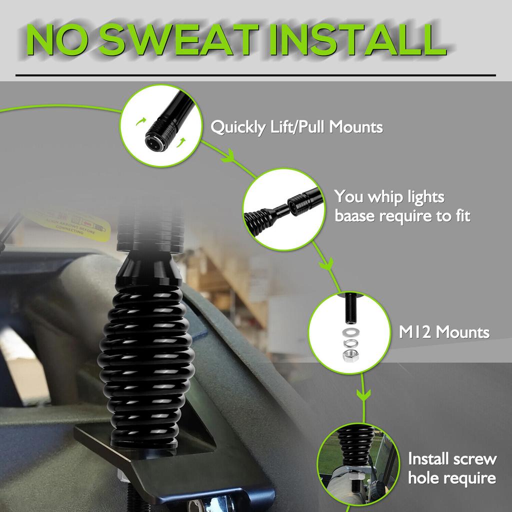 UTV Whip Lights Spring LED Mounting Base Quick Release Flag Mount Bracket For Polaris RZR XP Can-Am Maverick X3 ATV Boat Offroad