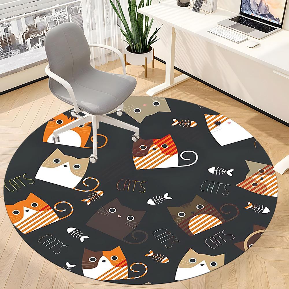 1pc Cats Fishbone Office Round Area Rug, Under Office Chairs Bedroom Living Room Home Decor, Room Deco