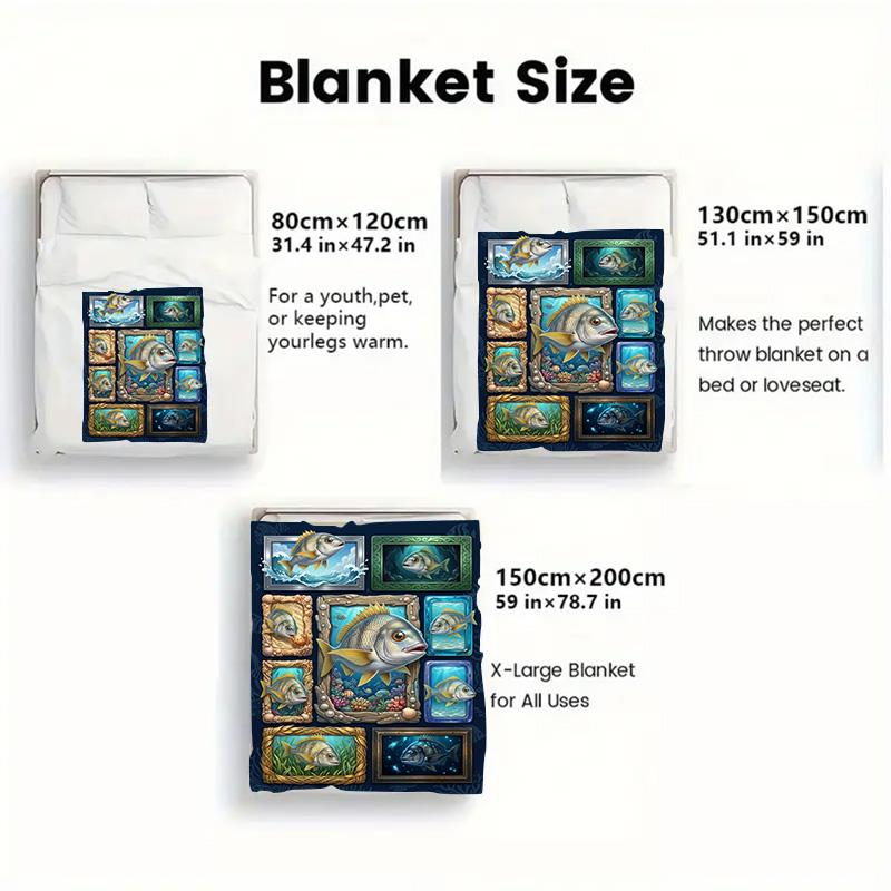 Ocean Fish Collection 2D Flat Pattern Flannel Blanket, High Quality All Seasons, Home Decor, Warmth and Comfort, Perfect for Christmas Gifts.