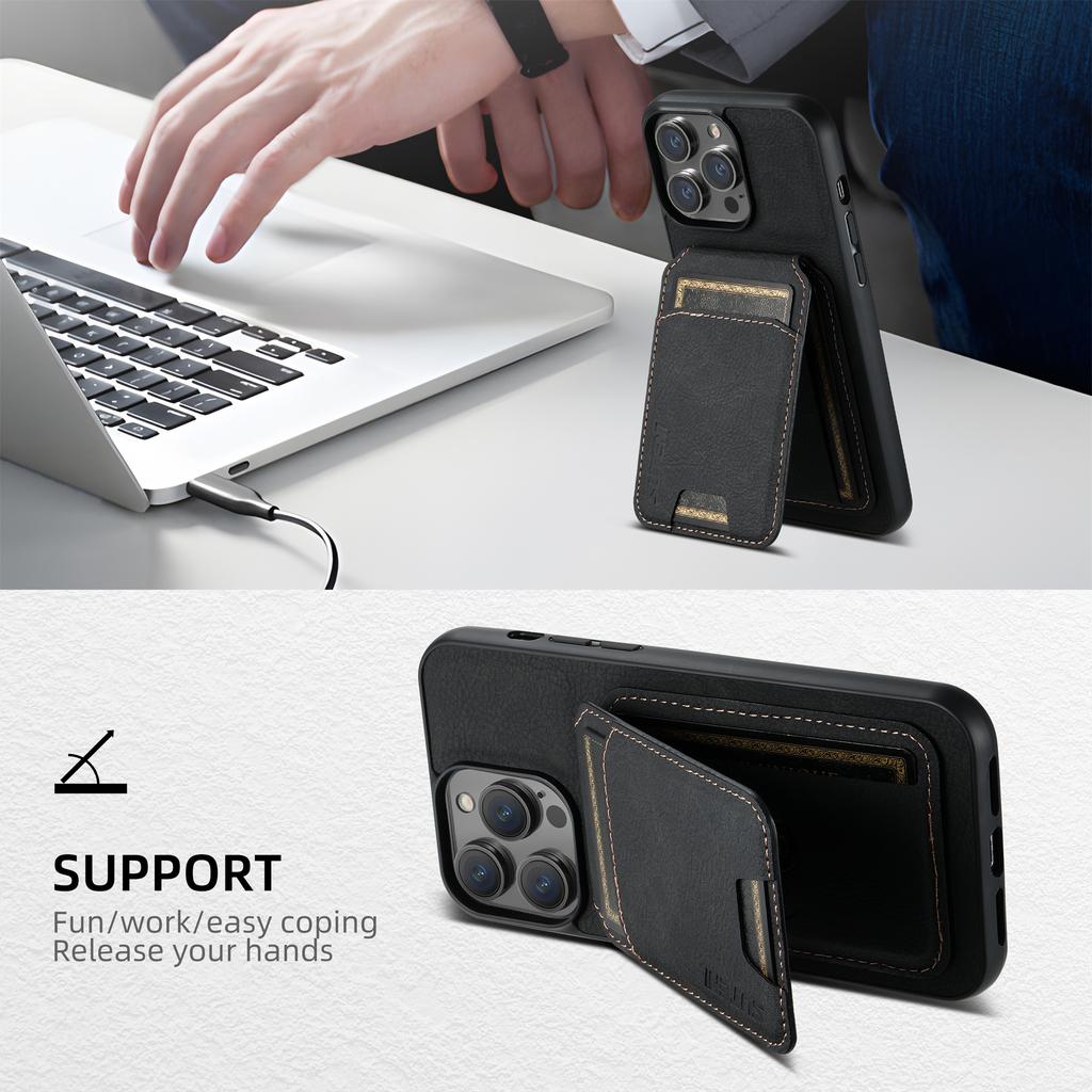 For iPhone 14 Pro Max Case PU Leather Litchi Texture Phone Shell with Card Slots