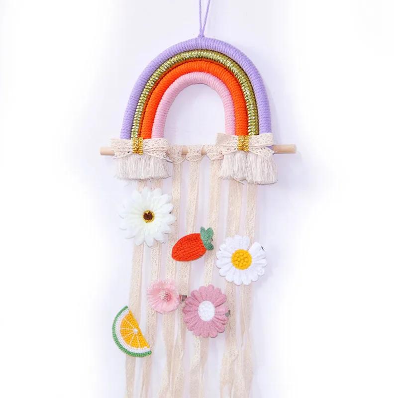 INS Weave Rainbow Baby Hair Clips Acssories Holder Prinss Girls Hairpin Hairband Storage Pendant Jewelry Wall Ornaments