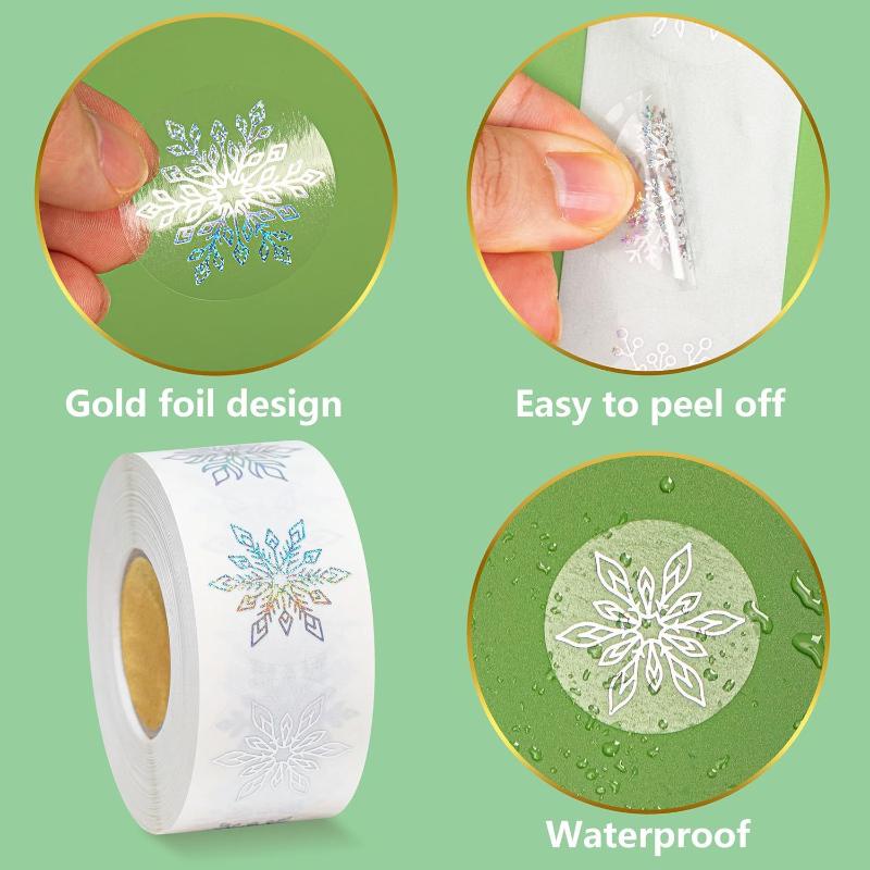 500 Sheets/Roll Transparent Snowflakes Stickers Christmas Tags Stickers For Kids Gift Baking Package Envelope Decor Stationery