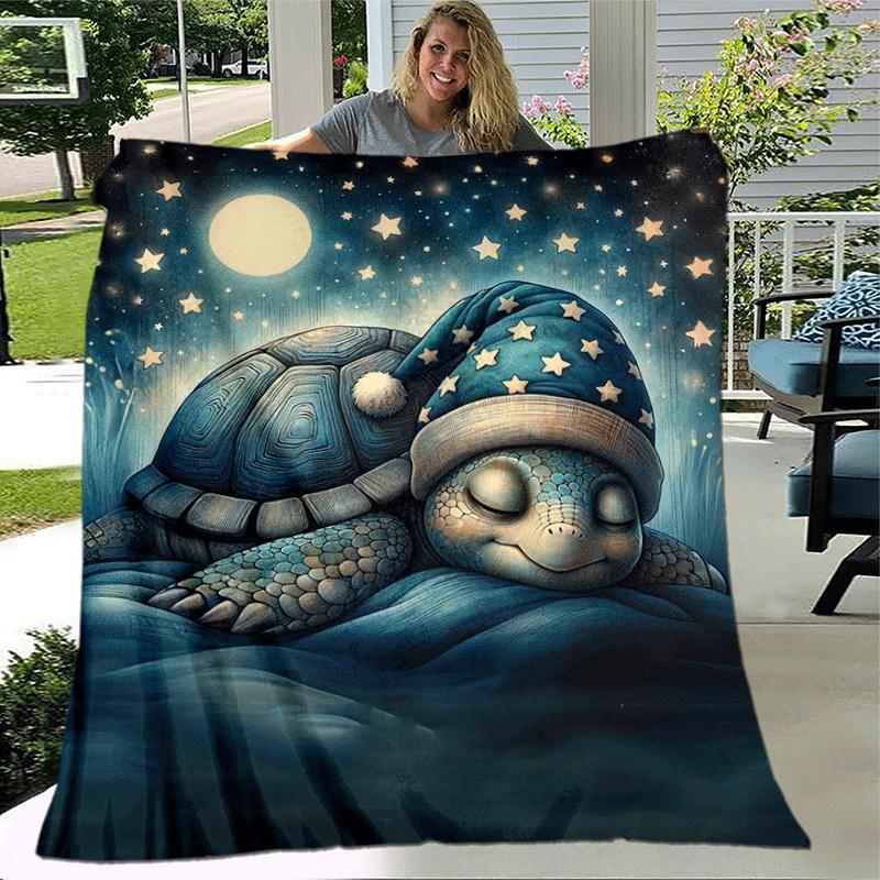 1pc Turtle Printing Lightweight Flannel Blanket, Comfortable and Warm Blanket, for Camping Sofa Bed and Couch Office, in All Seasons