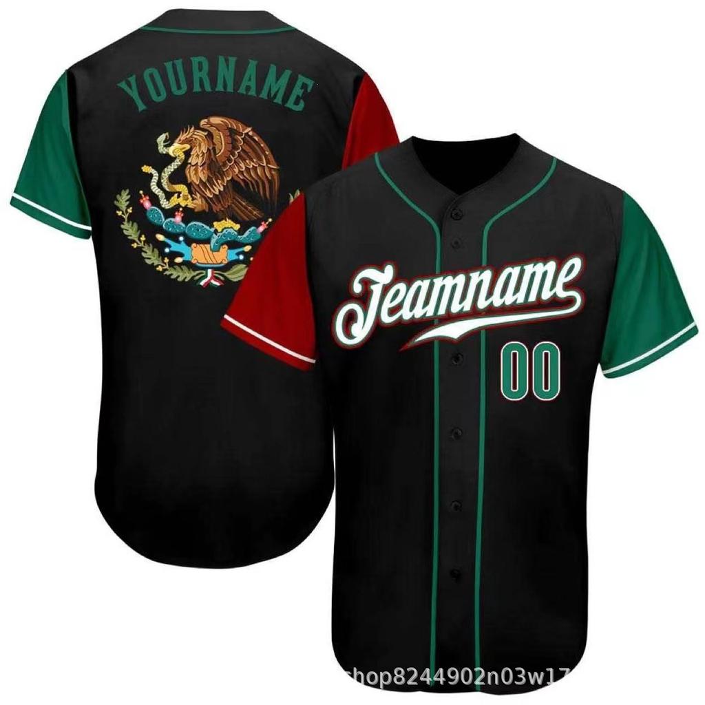 Mexico baseball team element print summer v-neck button-down baseball jersey