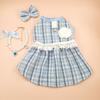 Fashion Cute Puppy Plaid Dress Breathable Soft Pet Windbreaker Thin Design Cat Bow Pearl Coat Autumn Winter