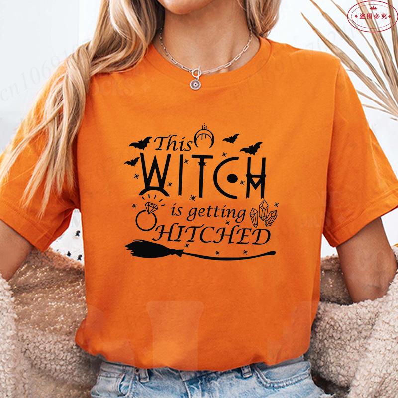 Halloween Bachelorette Party Tshirt This Witch Is Getting Hitched Tees Brides Crew Shirt Women Halloween Bridesmaid Tops